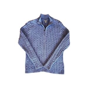 LL Bean Cable Knit Cardigan‎ Full Zip Sweater Cottage Pastel Purple Womens Sz L